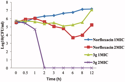 Figure 3. Bactericidal activities of compound 3g and norfloxacin against MRSA.