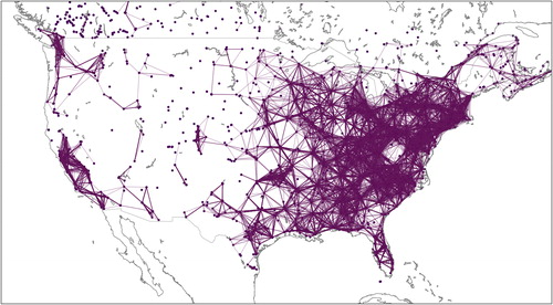 Figure 2 Pairwise constraints required between stations in the us and canada to protect them from interference