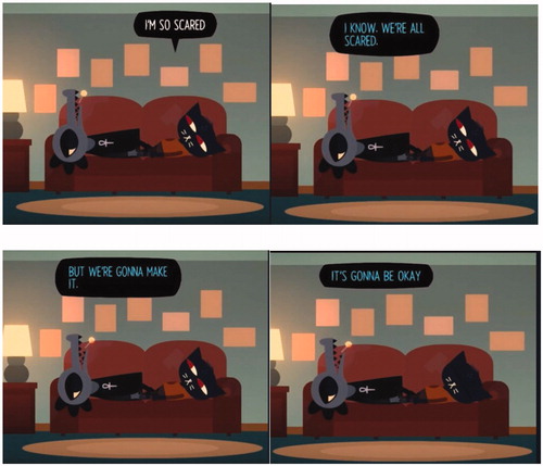 Figure 3. Screen shots from the video game Night in the Woods, communicating a redemptive theme.