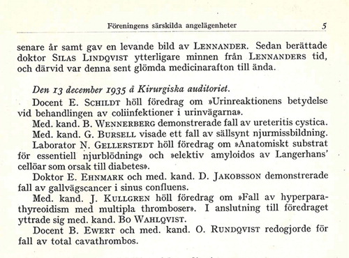 Figure 2. Extract from Upsala Läkareförenings Förhandlingar, 1935.
