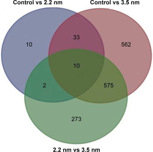 Figure 5 Venn diagram showing number of genes identified, with different expressions on each of the samples.Abbreviation: lncRNA, long noncoding RNA.