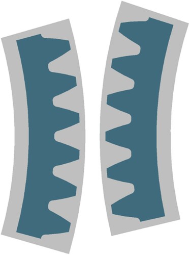 Figure 12. Sketch of a part of the gear tooth (center distance is 305 mm).