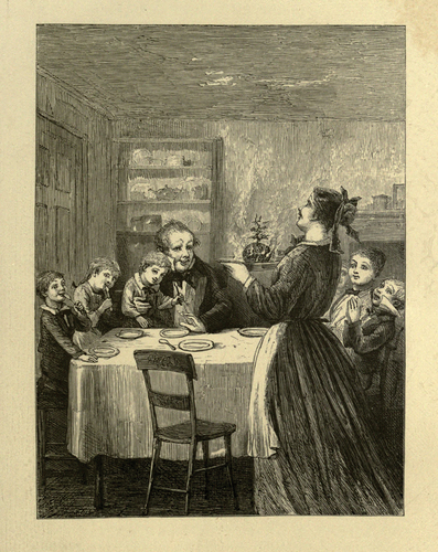 Figure 7. ‘The Wonderful Pudding’: Sol Eytinge Jr. gives visual life to the Cratchit family (Dickens Citation1869, 68).