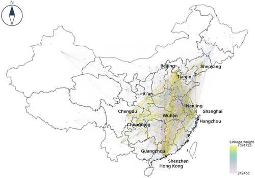 Figure 2. The visualization of top 20% toponym co-occurrence in China.