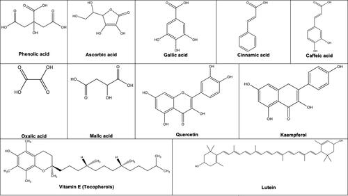 Figure 1. Some of the common phytochemicals and antioxidants found in Australian native fruits and vegetables.