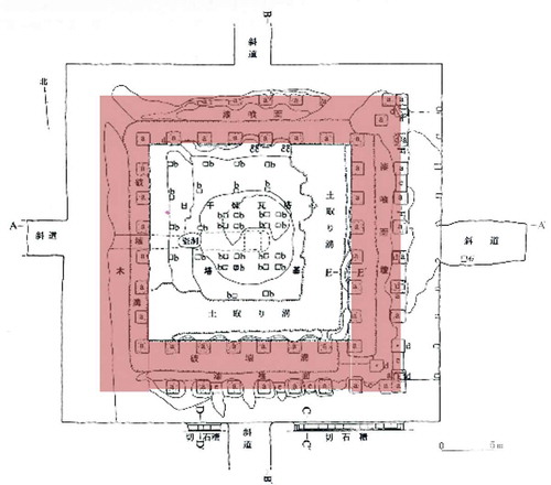 Figure 4. Wooden pagoda site of the Yongning Temple (Source: IACASS Citation1996 and Author edited).