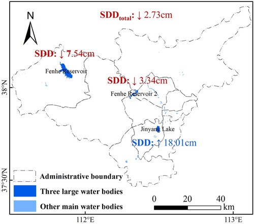 Figure 4. Spatial distribution map of the main water bodies (area > 1 km2) in Taiyuan.