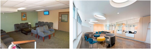 Figure 1. Before and after renovation of the Oklahoma City, OK healthcare facility waiting room. Photography by Bilyana Dimitrova.