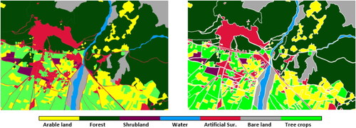 Figure 10. Reference map for a small part of the AOI before (left) and after (right) the application of the negative buffer on the map.