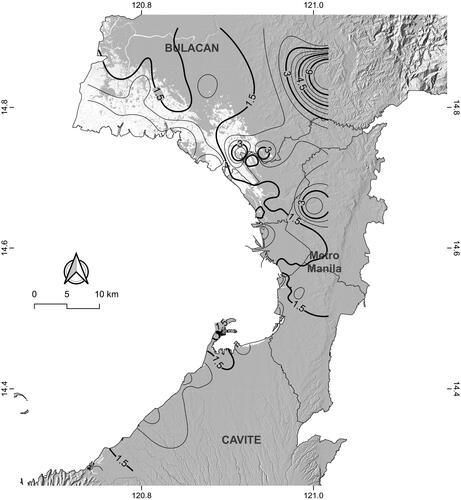 Figure 11. Distribution of water table level across the study area obtained from ground Penetrating Radar (GPR).