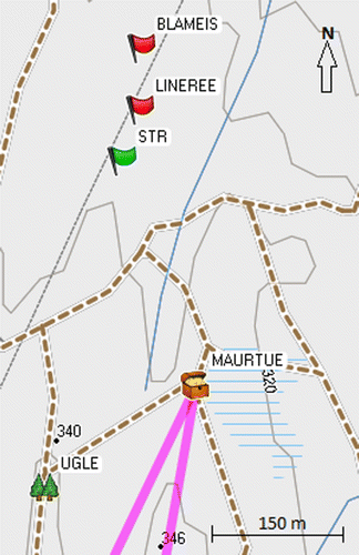 Fig. 2.  Screen dump of a map showing possible sites for nesting boxes, obtained from a hand-held GPS receiver. Image reproduced with the kind permission of Garmin.