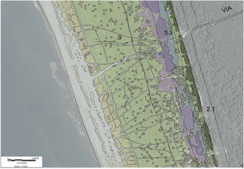 Figure 2. Example of overlap of mapping (thematic layers) on the topographic map and orthophoto layers.