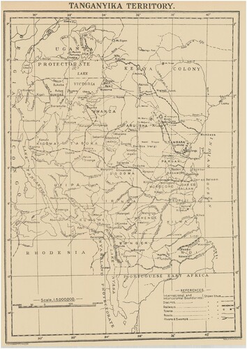 Figure 1. Map of Tanganyika Territory (1931) showing railway lines. London, UK: His Majesty’s Stationery Office. Princeton University Library.