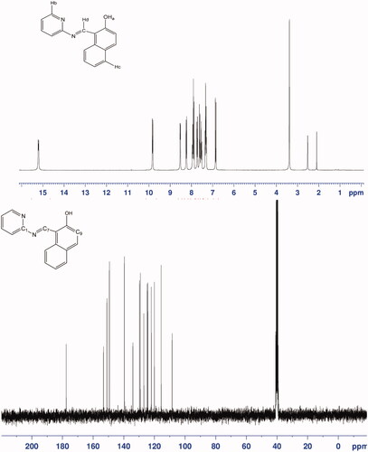 Figure 2. 1H NMR (top) and 13C (down) spectra of L ligand.