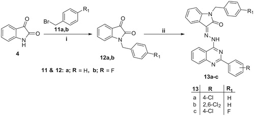 Scheme 3. Reagents and conditions: i, DMF/K2CO3/reflux 3 h; ii, Compounds 4a,b/EtOH/AcOH (catalytic)/reflux 0.5 h.