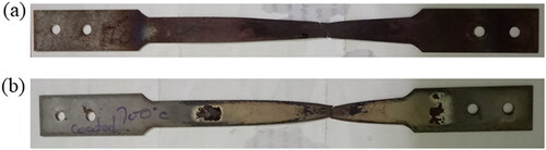 Figure 13. Tensile specimen and fracture of HT tensile specimen (7000C).