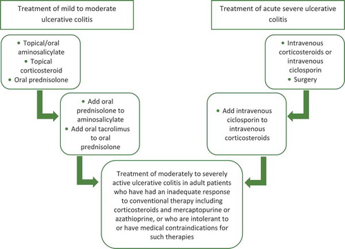 Figure 7. NICE guidelines for treatment of ulcerative colitis [Citation30,Citation31].