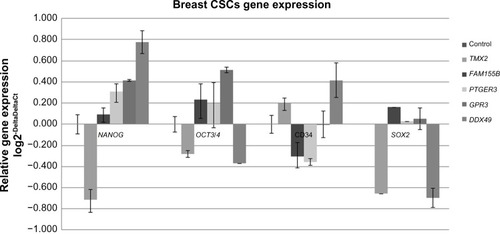 Figure 4 Gene expression of stemness transcription factors in breast CSCs.