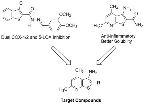 Figure 2. Approach to develop target compounds with dual COX1/2 and 5-LOX inhibition from previously reported compounds.