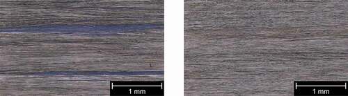 Figure 12. Surface micrographs a Solvay (left) and Toray (right) UD laminates.6.2 Effect of material variability