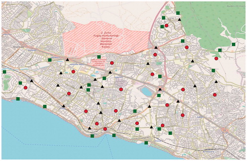 Figure 1. Kartal district map and the node locations.