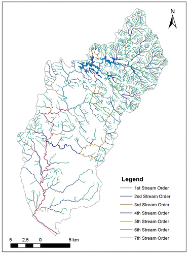 Figure 4. Neyyar sub-watershed holds up to seven stream orders classified through the Strahler method, determine the drainage network system.