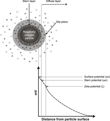 Figure 4 Schematic illustration of the electrical double layer at the surface of solution-phase nanoparticles, and the graphical response produced by this analysis.