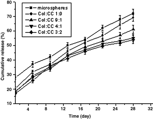 Figure 4 Release curve of the films in vitro.