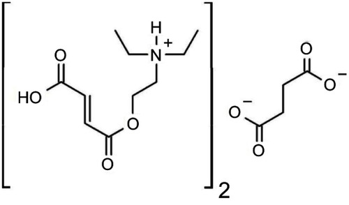 Figure 1 bis-{2-[(2E)-4-hydroxy-4-oxobut-2-eneoyloxy]-N,N-diethylethanolamine} butanedionate (FDES) structure.