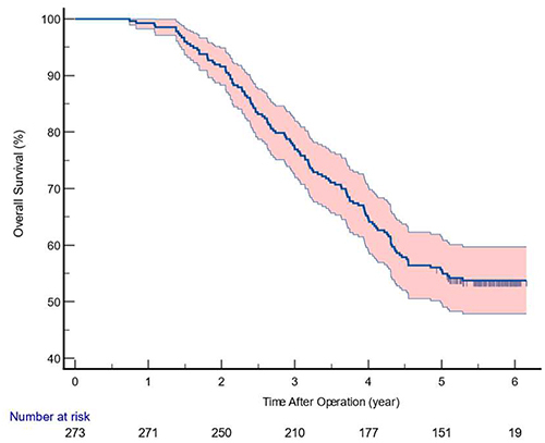 Figure 1 Overall survival curves of all patients after surgical resection.
