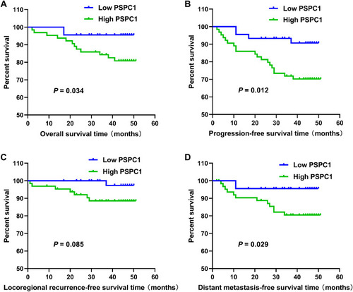 Figure 4 High PSPC1 expression predicts inferior outcomes in NPC patients.