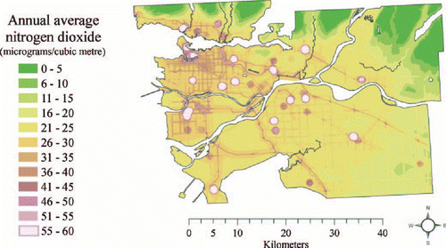 Figure 2 Spatial estimate of annual average NO2 levels in the study area.