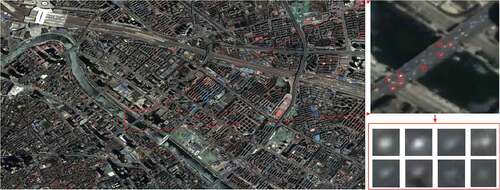 Figure 9. The field of view of “Jilin-1” satellite video. The specified area in the red box on the left was enlarged and displayed in the upper right corner. Cars on the bridge were further magnified for visual display. These targets usually had only a few or dozens of pixels, and the ultra-small size made their apparent features weak, and the boundary with the background was not clearly visible.