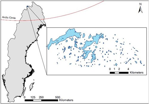 Figure 1. Geographical distribution of the 148 lakes within the subarctic region of Abisko, Sweden.