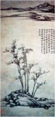 Fig. 2. Ni Zan (1301–1374), Autumn Clearing over a Fishing Lodge, 1355, hanging scroll, ink on paper, 96 × 46.9 cm, Shanghai Museum.