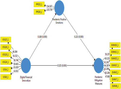 Figure 3. PLS SEM algorithms with t-values and p-values.