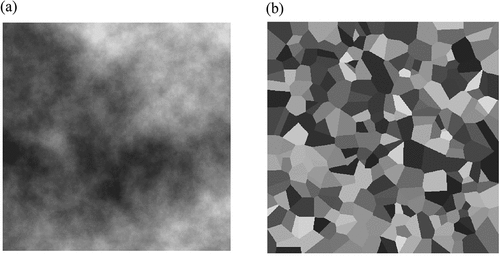 Figure 5. Examples of (a) cloudy and (b) patchy neutral landscape models. Note that the darker shades represent higher values.