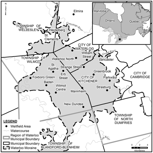 Figure 1. Location of the Waterloo Moraine and well fields within the Waterloo Moraine.