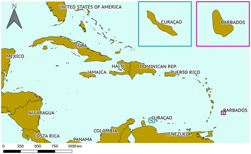 Figure 2. Map of the Caribbean case studies (QGis- Natural earth pkg).