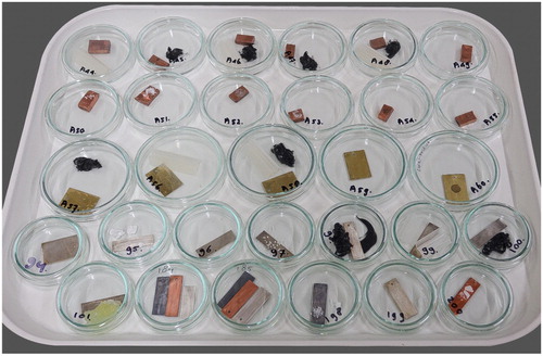 Figure 6. Tray of Petri dishes for testing compatibility of materials and crystal growth.