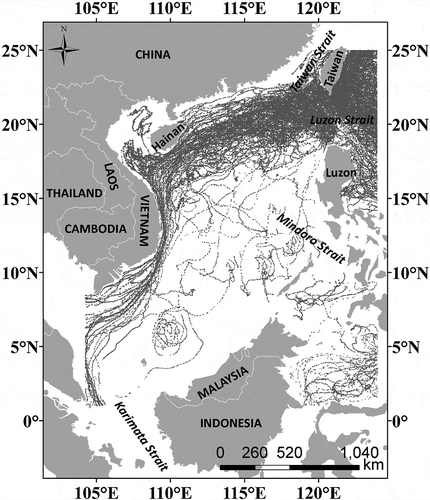 Figure 5. A map showing the study area and the SST observation data in the SCS.