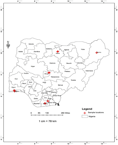 Figure 1. Map of Nigeria showing the study sites.