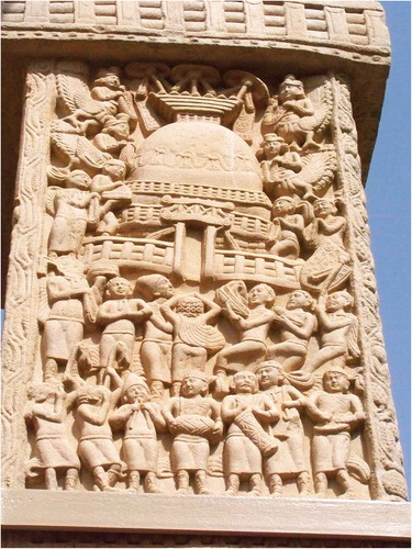 Figure 1. A lively festival occurring at a stūpa depicted at Sanchi. (Source: Authors)