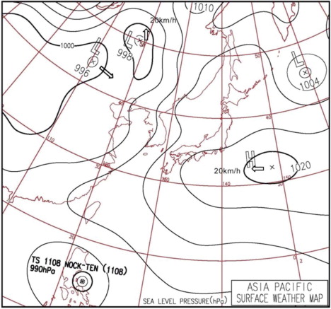 Fig. 3 Surface weather map at 0300 LST on 27 July 2011.