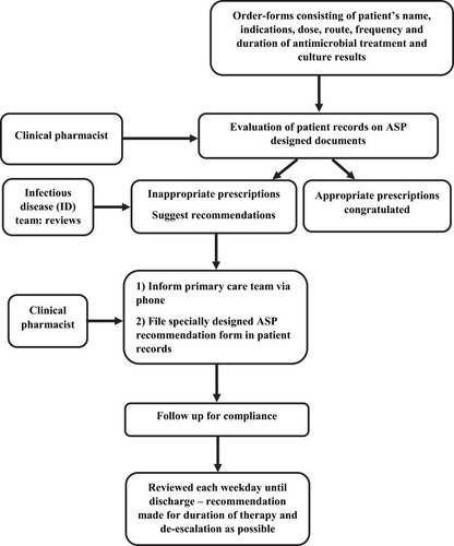 Figure 1 Antimicrobial stewardship program (ASP) workflow for audit and review.