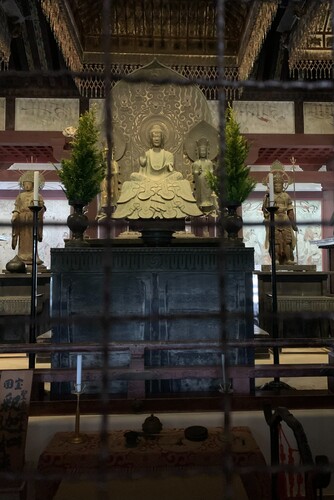 Figure 2. The original Shaka Triad statue at the Great Kondō of Hōryūji, Nara Prefecture, Japan. The image by the author, April 2023.