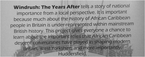 Figure 3. An extract from a promotional poster for the ‘Windrush: The Years After’ film. © 2019 Kirklees Local TV.