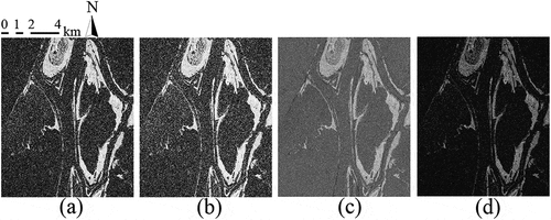 Figure 6. Difference images generated from Ottawa data set by using (a) IR, (b) LIR, (c) OLR, and (d) ILR