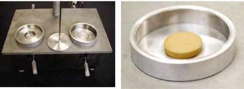 Figure 14 Picture of the dual sample well UW Meltmeter (Left) and sample formed with the lever in the down position (from[Citation21]).