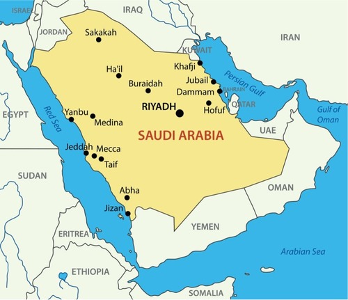 Figure 1 Map of the Gulf Cooperation Council Countries (Saudi Arabia, UAE [United Arab Emirates], Qatar, Kuwait, Oman) and their place in the world.